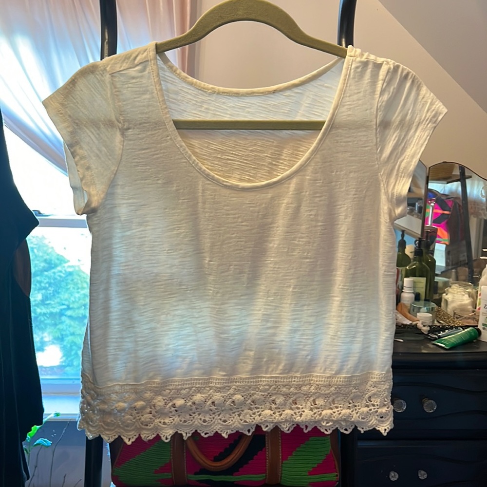 White crop top with crochet bottom. Size small.